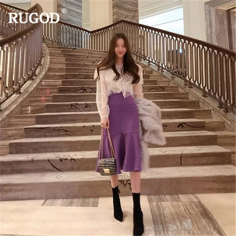 Женская плиссированная юбка RUGOD винтажная облегающая фиолетовая офисная до