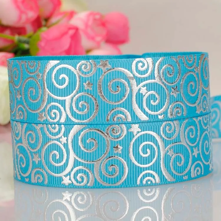 7/" 22 мм SWIRLS& STARS Белый Серебряный Ёлочный рисунок на фольге BLING GROSGRAIN бант из ленты
