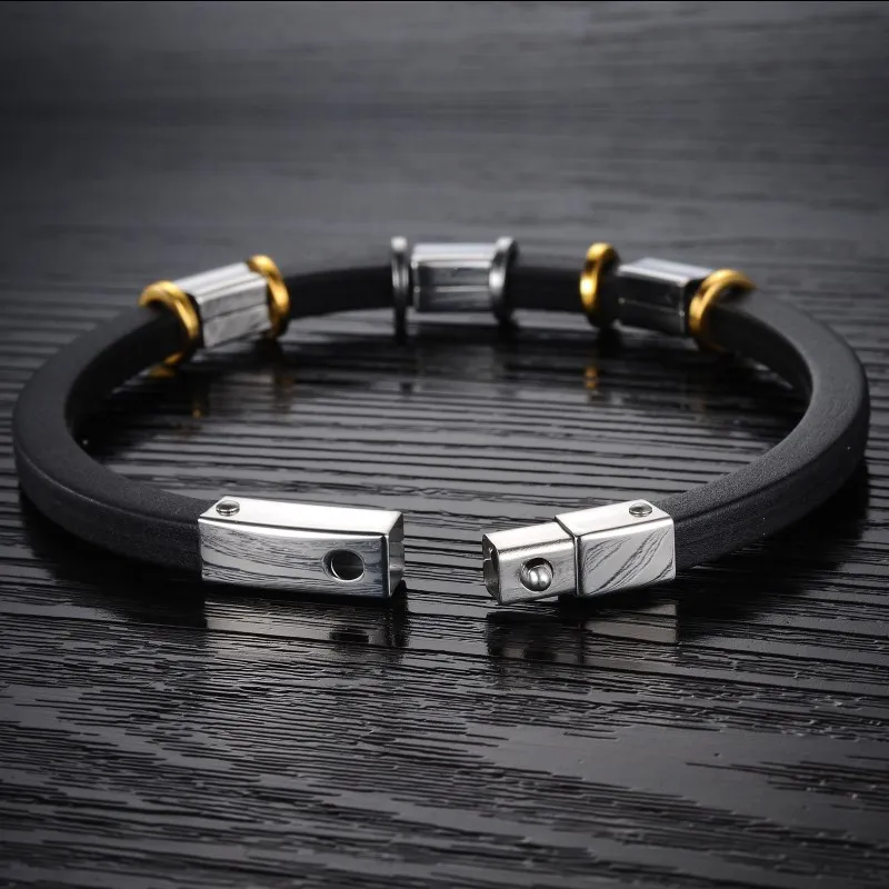 Gift Brand Rush Stainless Steel Jewelry Gold Silver Color Black Silicone Charm Bangle Designer Bracelet For Men Jewellery 2020 | Украшения