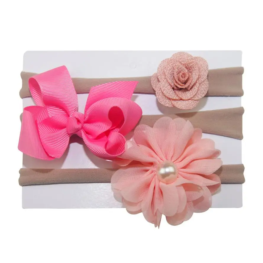 3Pcs Kids Elastic Floral Headband Pearl Hair Girls baby accessories Bowknot Hairband Set photography props bebe 0718 | Детская одежда и