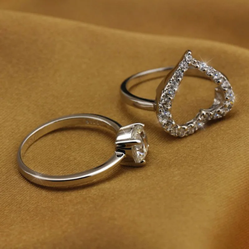 Moissanite Engagement Ring Set for Women Perfect Matching Genuine 14K Solid White Gold 0.8 Carat Heart Shape Your Lover | Украшения и
