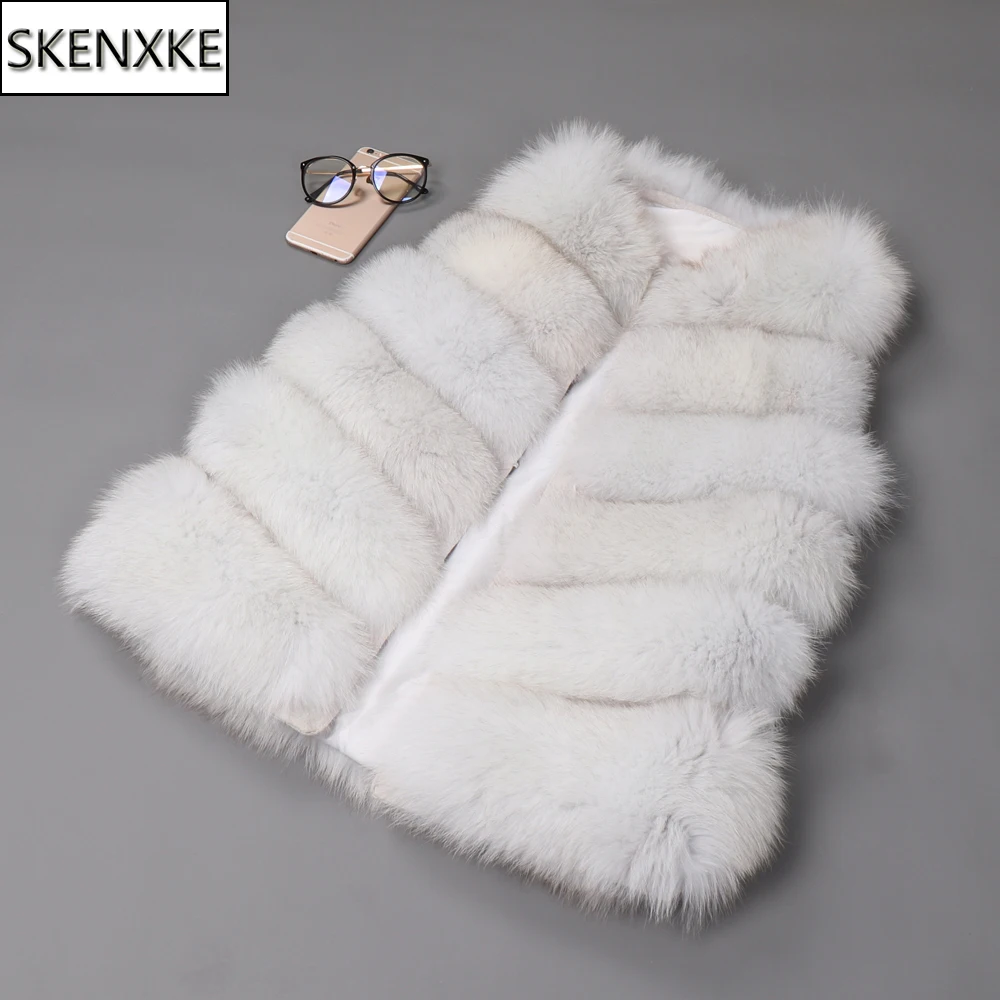 

New Russian Women Real Fox Fur Vests Winter Lady Fluffy Warm Genuine Real Fox Fur Gilets Casual 100% Natural Fox Fur Waistcoats