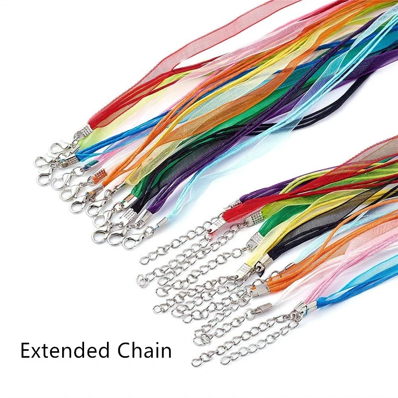 

DIY Jewelry Making Organza Ribbon Necklace Strap Cords Colorful Voile String Lobster Clasp Wax Cord Chain 100pcs Multicolor 18"