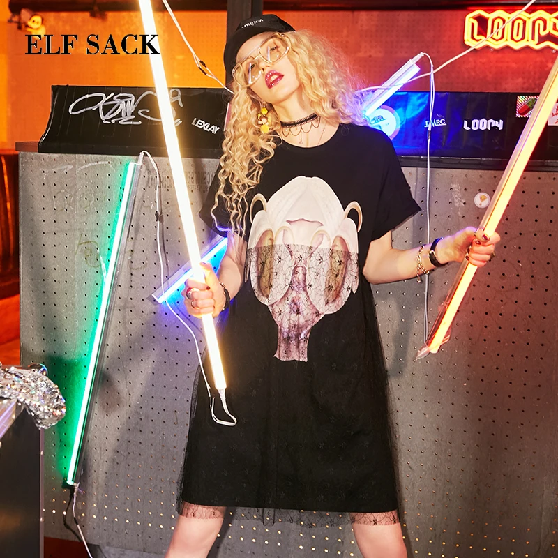 ELF SACK/кружевные лоскутные женские платья с принтом инопланетянина Модные