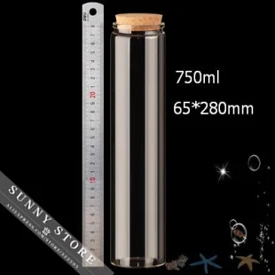 

2 шт./Лот 65x280 мм 750 мл пустые стеклянные бутылки с пробкой, бутылки для ароматизированного чая «сделай сам», прозрачные бутылки из боросилика...