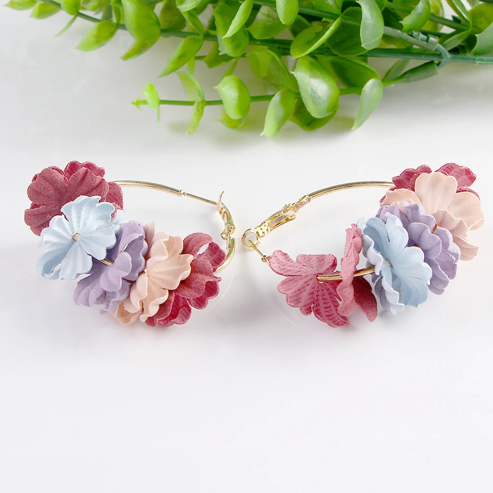 Модные тканевые серьги подвески с цветком для женщин Bijoux красочные Лепестковые