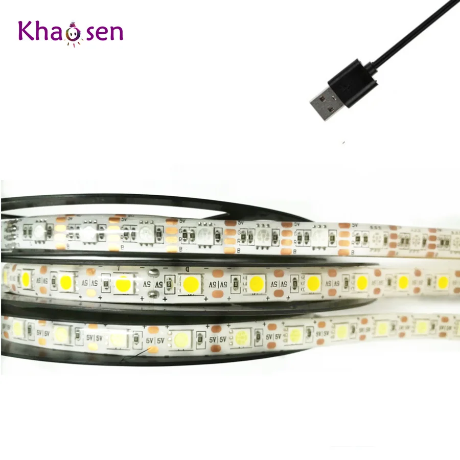 Светодиодная лента RGB 5 в с USB разъемом 5050 SMD теплая белая Гибкая Водонепроницаемая