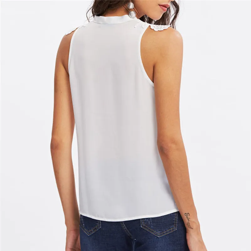 Женская винтажная блузка без рукавов с бантом Летняя короткая шифоновая размера