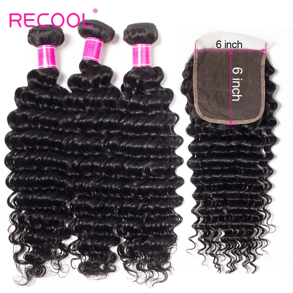 Глубокие волнистпряди Recool с застежкой 3 пряди человеческих волос 6x6 бразильские