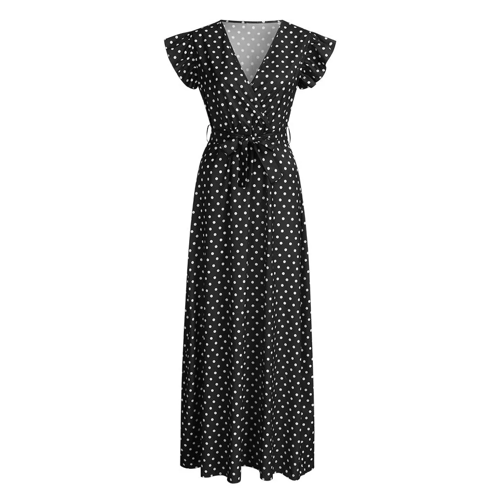 Fashsiualy Для женщин Vestido 2019 летнее платье Бохо длинное с оборками в горошек без