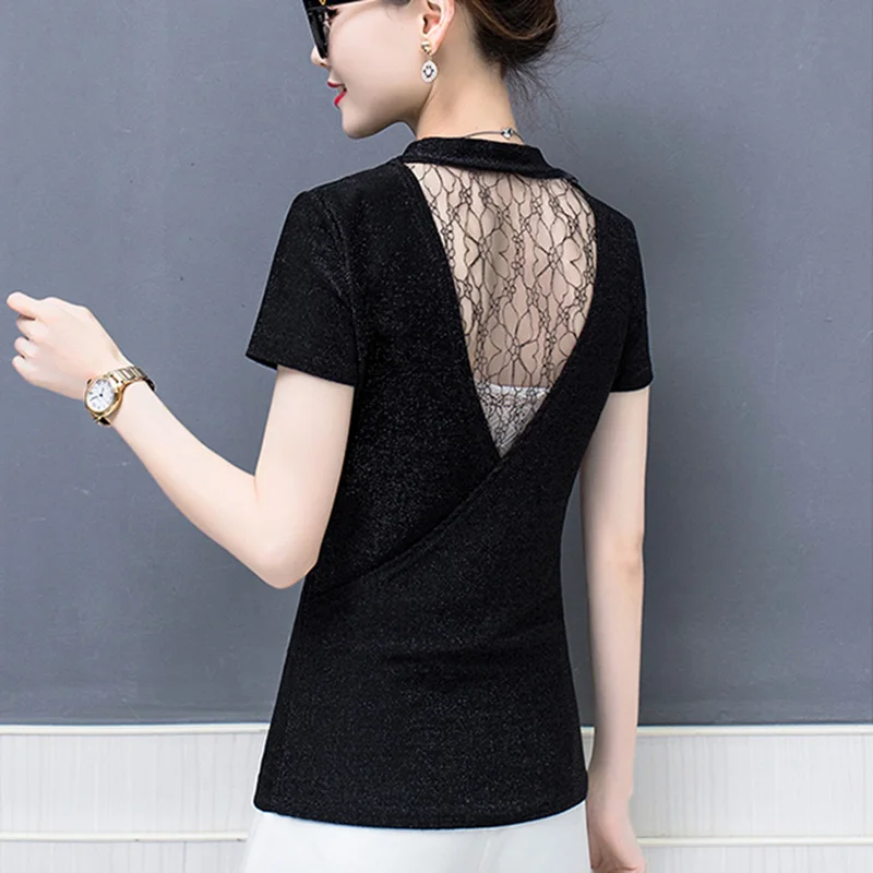 Сексуальные сетчатые футболки с люрексом женские топы модная Однотонная