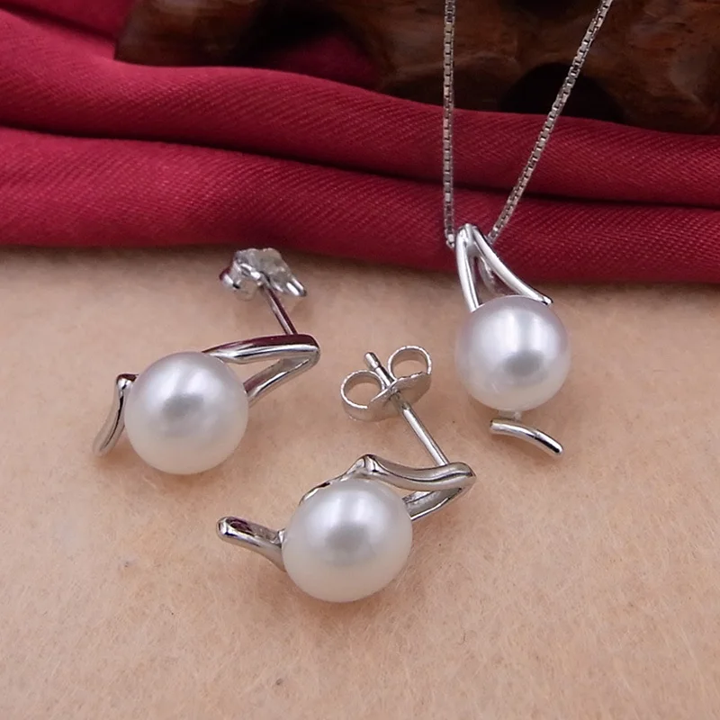 Женский ювелирный комплект из серебра 925 пробы с натуральным пресноводным