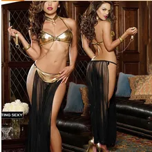 2021 Women Sexy Star Star Slave Princess Leia Costume Dress Lady Halloween Fancy Cosplay Dress Costume Gold Bra and Neckchain