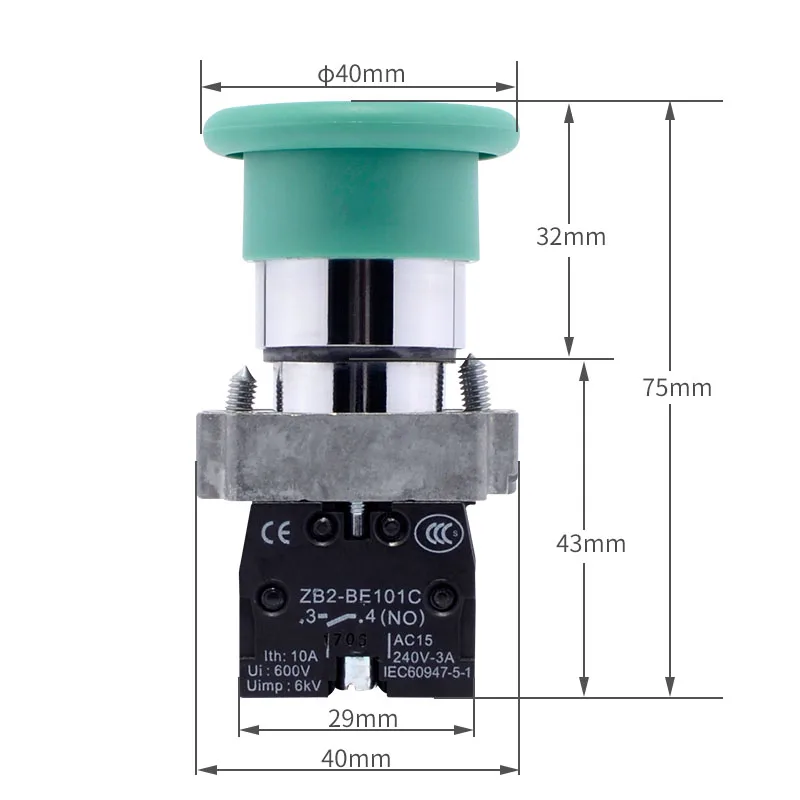 Green Sign Momentary Mushroom Push Button Switch 1 NO XB2-BC31 | Обустройство дома