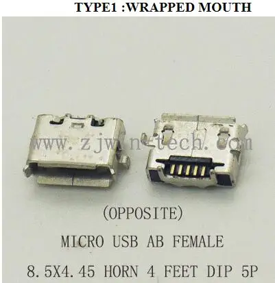 1000 шт. разъем Micro USB типа AB гнездовой для зарядки телефона 8 5x4 45 Oppoisite рожковый
