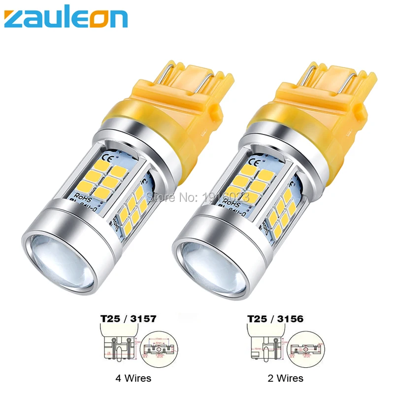 Zauleon 2 шт. светодиодный светильник для автомобиля T25 3157 P27/7W 3156 P27W желтый с