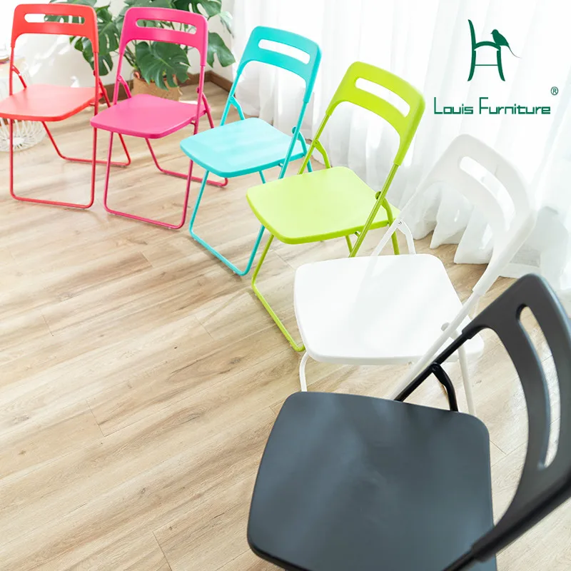 

Louis Fashion Living Room Chairs Folding Portable Adult Simple Conference Backrest Plastic Stool Modern Minimalist Household