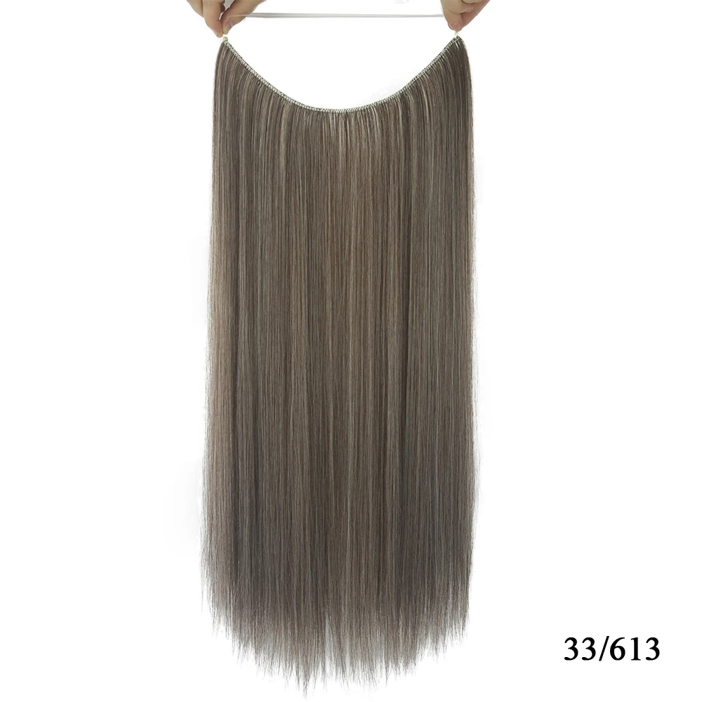 T1B/613 Soowee 24 дюйма длинные светлые серые высокотемпературные волокна синтетические волосы Рыбная линия Halo невидимые прямые волосы для наращивания шиньоны - Цвет: T1B/613