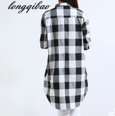 Женская длинная рубашка в клетку льняная с длинным рукавом Корейском стиле
