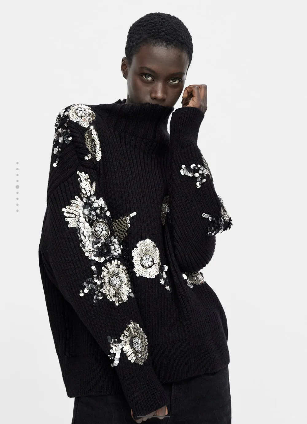 Cakucool Beading Knit Tops Women Long Sleeve Turtleneck Sequined Sweaters Floral Embroid Shiny Jumpers Sweater Pullovers Female | Женская