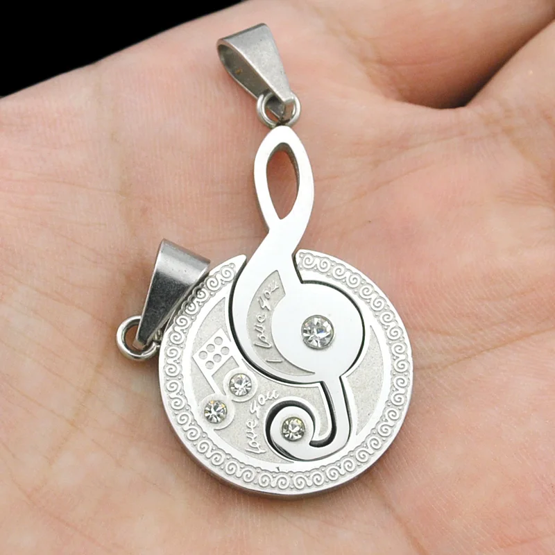 ATGO тройной Кристалл Стразы кулон из нержавеющей стали Примечание хип-хоп цепь