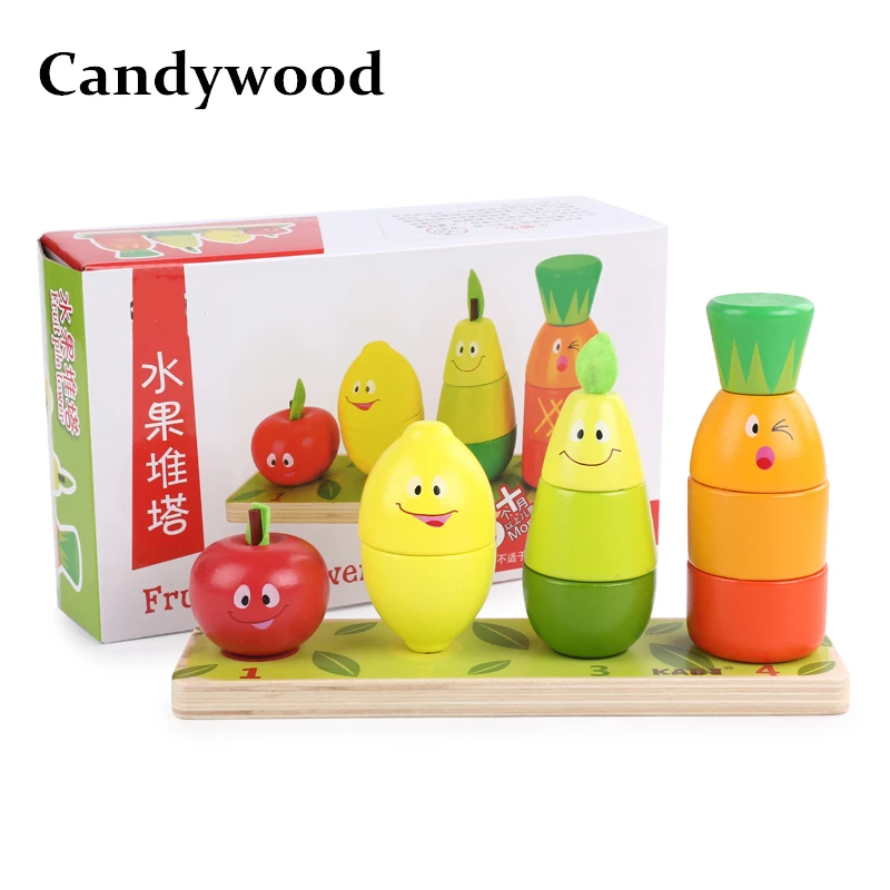 Candywood деревянные фруктовые сваи башня Блок игрушки мультфильм укладки блоки