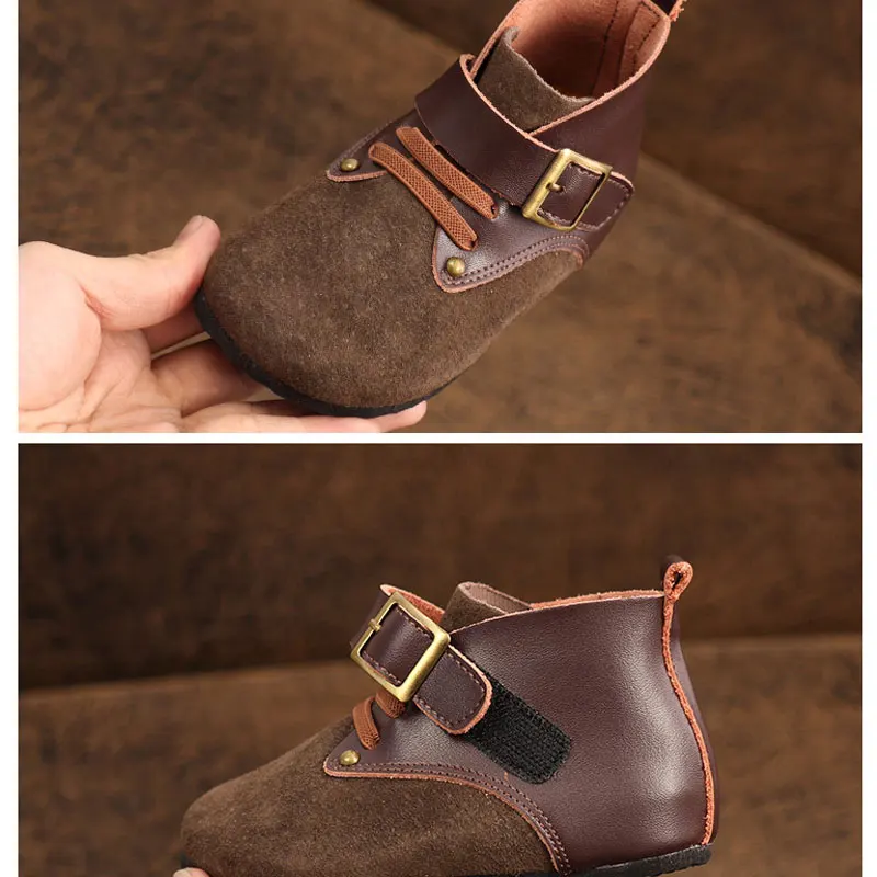 Детские кожаные ботинки модные и удобные для мальчиков девочек с мягкой подошвой