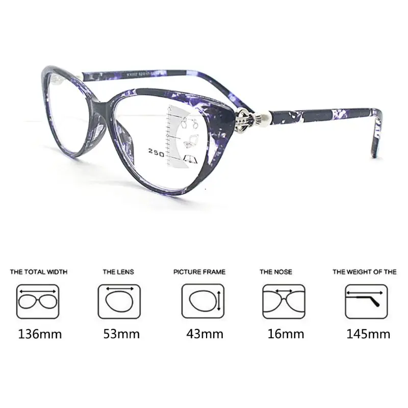 

Anti Blue Light Progressive Multifocal Reading Glasses Retro Cat Eye Frame Near Far Sight Diopter Eyewear TR90