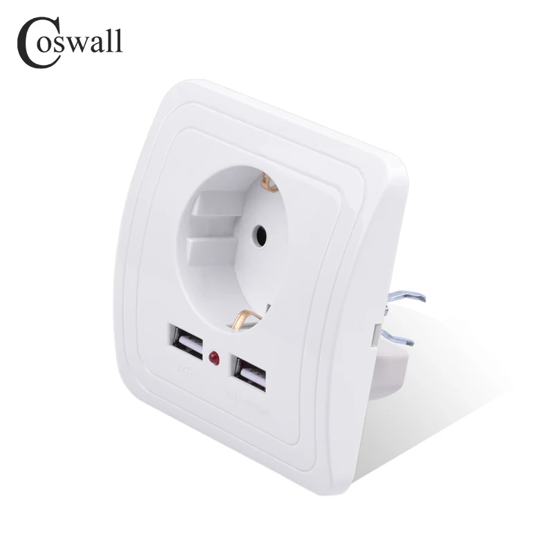 Розетка Coswall настенная 16 А европейский стандарт 2400mA двойной usb-порт для зарядки