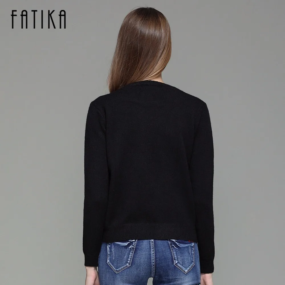 Fatika Мода 2017 г. осень-зима Для женщин Красная Рыба Вышивка пуловер Свитеры для