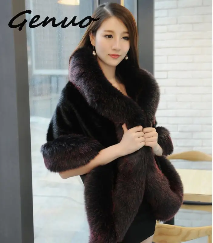 New Bridal Jacket Coat Faux Fur Women Wedding Shawl Evening Party Dress Wraps Fur Shoulder Capes Slim Lady Fake Fur Cloak