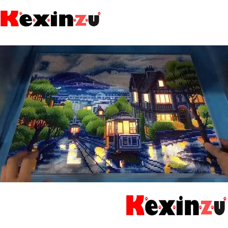 Kexinzu светодиодный светильник Полный Круглый дрель 5D DIY алмазная живопись 3D