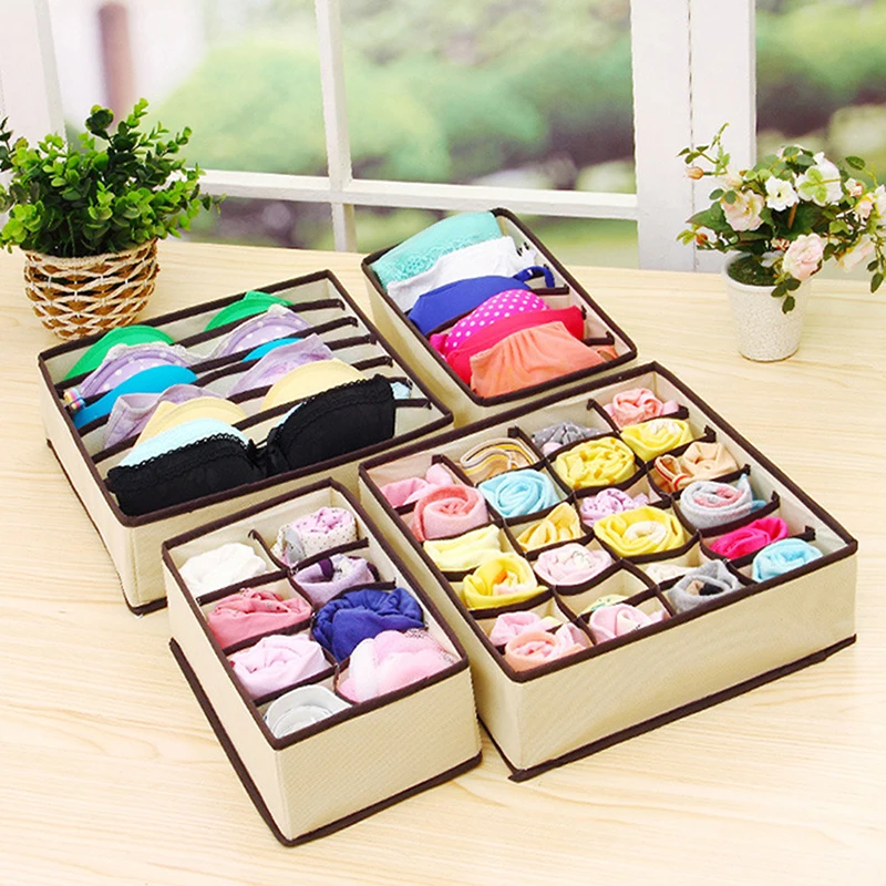 4pcs Multi-size Bra Underwear Organizer Foldable Home Storage Box Non-woven Wardrobe Drawer Closet For Scarfs Socks 15 | Дом и сад