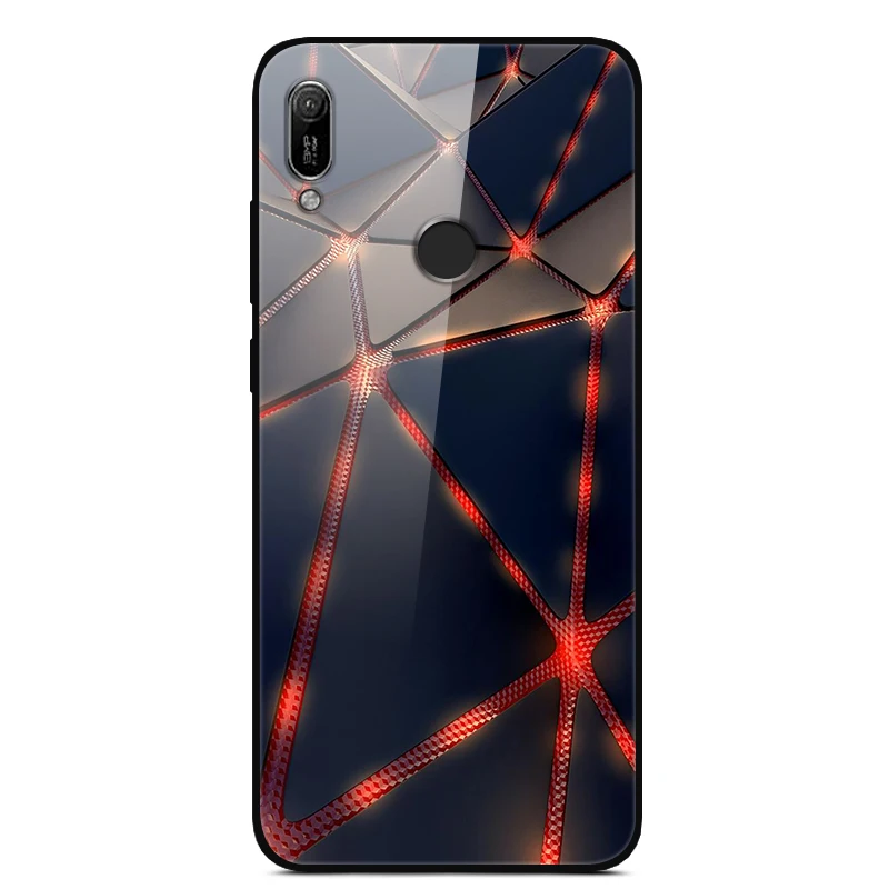 Чехол для Huawei Y6 2019 Твердый чехол со стеклом с мягким закаленным Бампером MRD-LX1 Y 6 pro