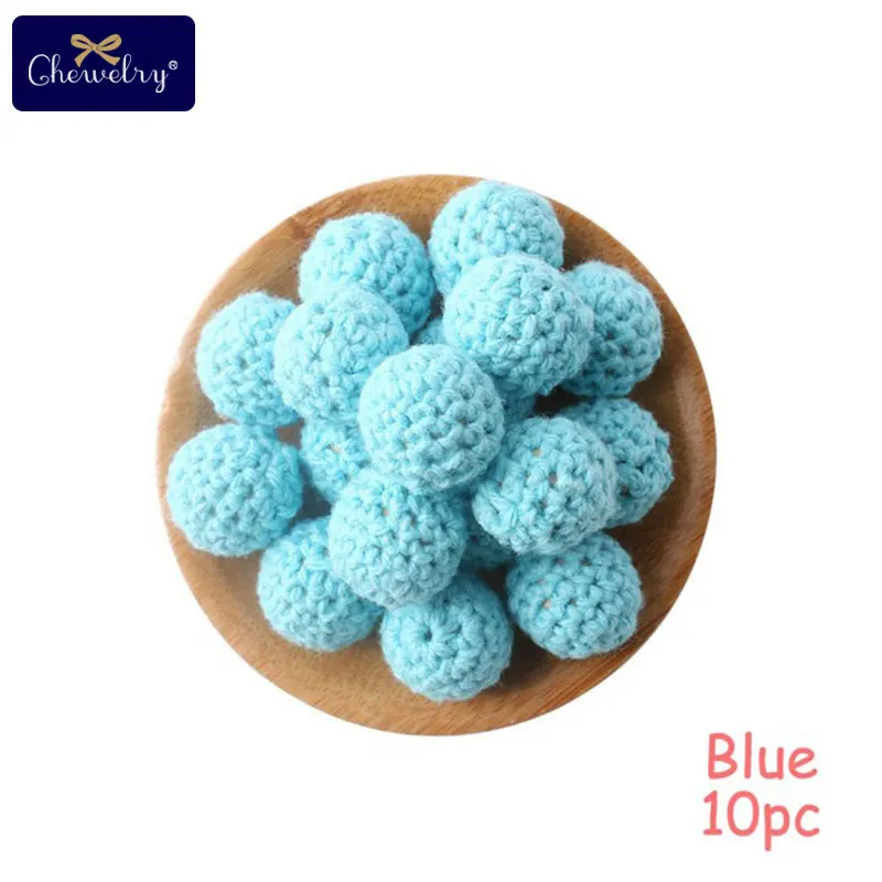 Blue Crochet Beads 10 шт. круглый деревянный Прорезыватель для зубов крючком жевательные, бусины зуб кормящих Цепочки и ожерелья прорезывания зубов детские бусы Прорезыватель для зубов свободные шарики для детей Товары - Цвет: Blue Crochet Beads