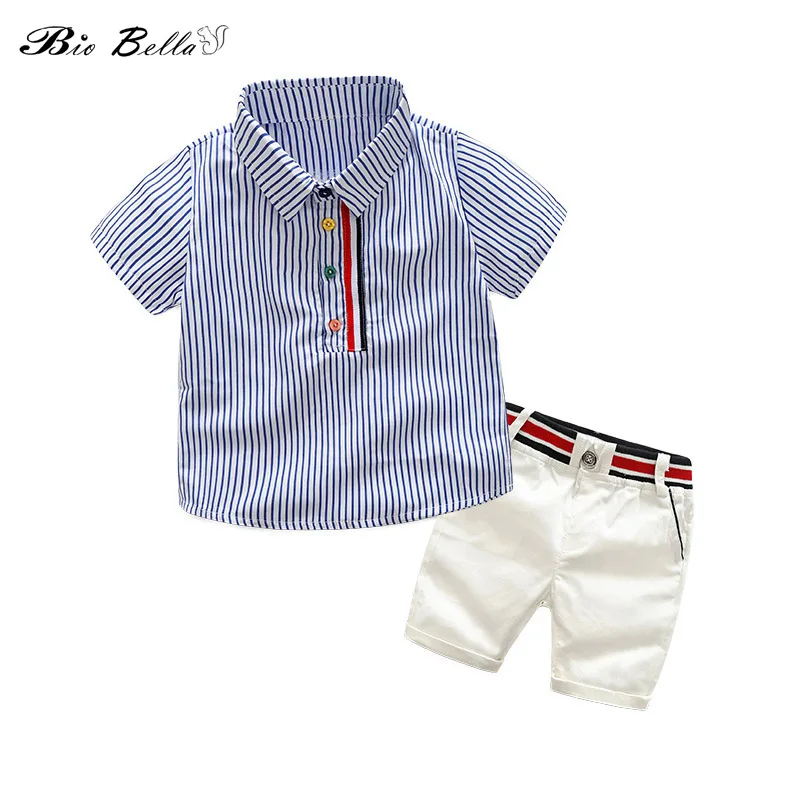 

T-shirt Tops Shorts Pants set Casual Summer Style Toddler Baby Boys Gentleman Striped Outfits Clothes Set Roupas De Bebes 2019