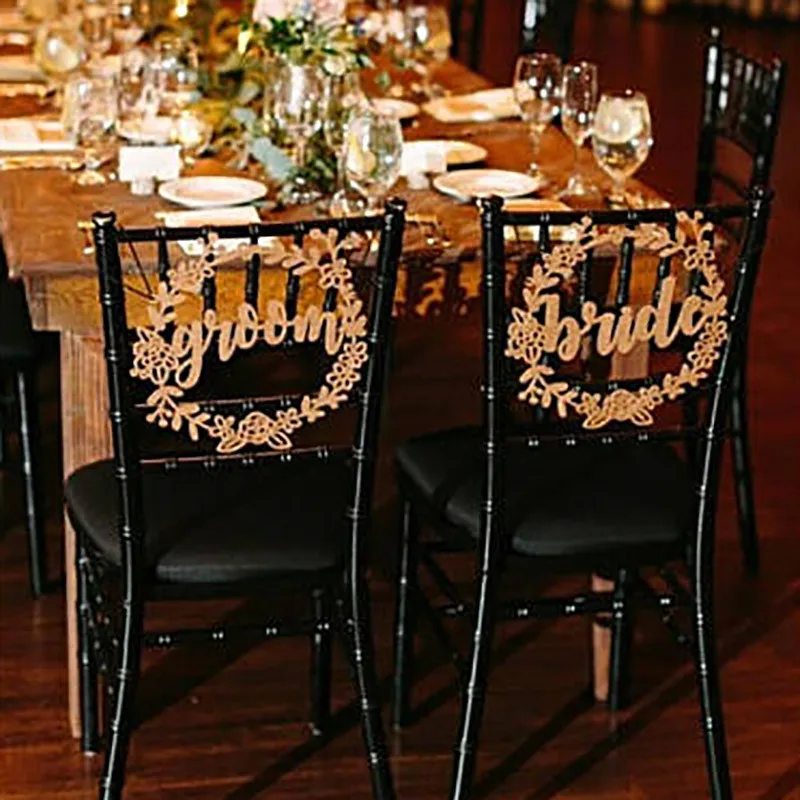 Деревенский Свадебный деревянный стул знак гирлянда форма свадебный стул знак невесты и жениха украшение стола