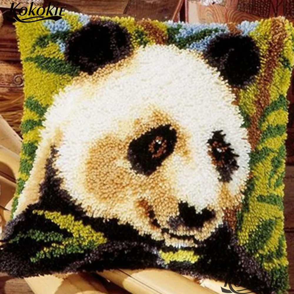 

DIY Needlework panda cross stitch Crocheting Rug Kits 3d carpet Embroidery Unfinished Pillowcase latch hook rug canvas pillow