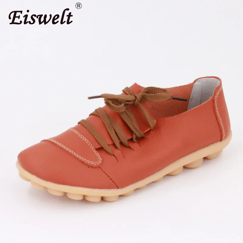 EISWELT/2018 горячая Распродажа женские туфли на плоской подошве из натуральной кожи с