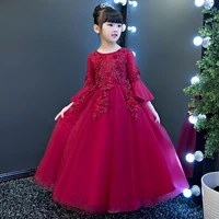 glitz autumn long formal flower girl dresses for weddings kids toddler burgundy birthday party dress princess christmas gowns