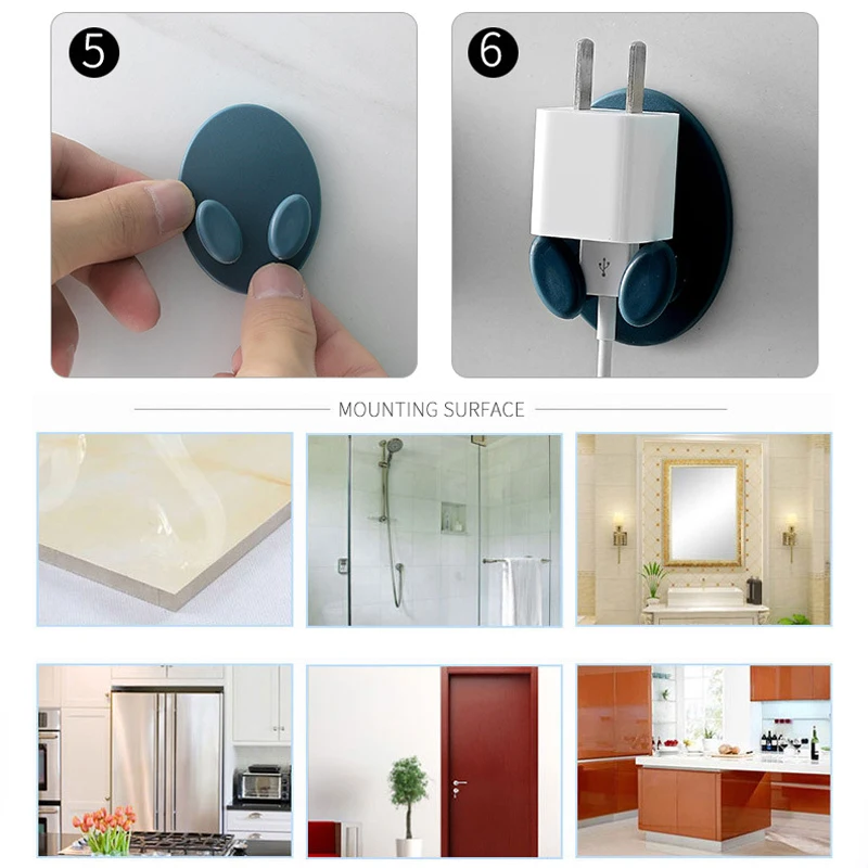 

BalleenShiny PP 2pcs Oval Outlet Plug Storage Hook Nail-free Towel Brush Wall-mounted Adhesive Hanger USB Charger Organizer Hook