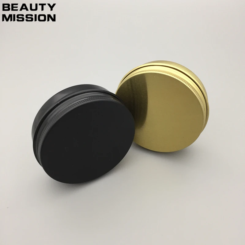 50pcs/lot 60g black/gold aluminium cream jars with screw lid,cosmetic case jar,aluminum tins, aluminum lip balm container