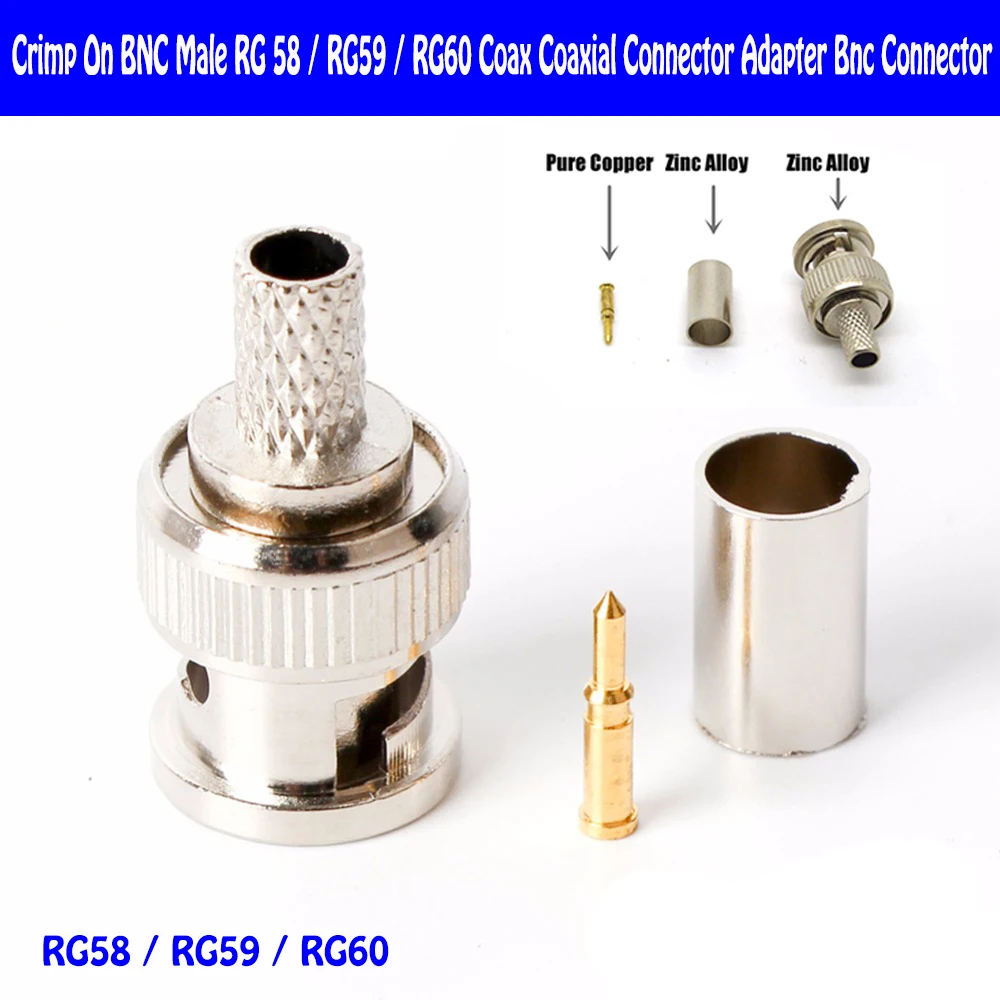 5 шт./лот обжим для коаксиального разъема BNC Male RG58 / RG59 RG60 коаксиальный соединитель