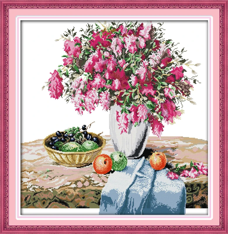 Набор для вышивки крестиком azalea ваза и фрукты белая печать на холсте 11ct вышивания