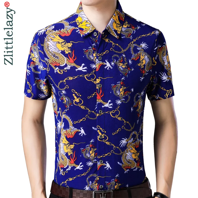 2019 summer short sleeve men hawaiian shirt floral hawaii loong dress casual slim fit social clothes luxury shirts mens fashion | Мужская