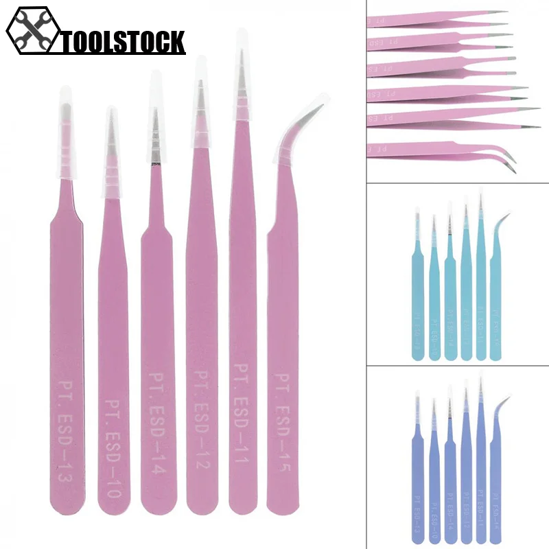 6pcs/lot Precision Tweezers Set 116mm-133mm Anti-Static Stainless Steel Tweezers for Craft, Jewelry, Electronics, Laboratory