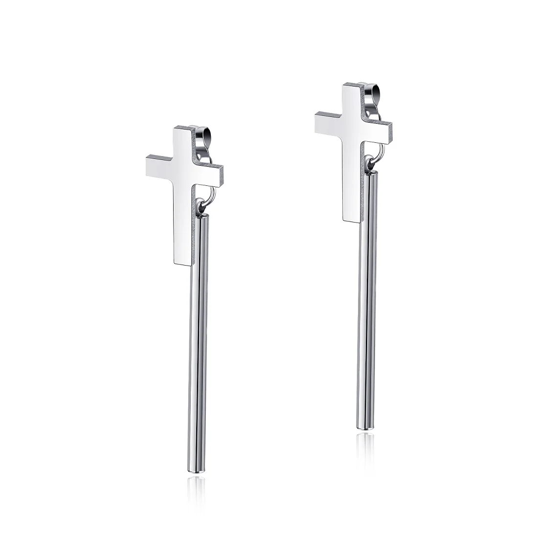 

FATE LOVE Unique Men Christian Cross Charm Stud Earrings Silver Color Stainless Steel Fashion Jewelry Gift New Arrival 2019