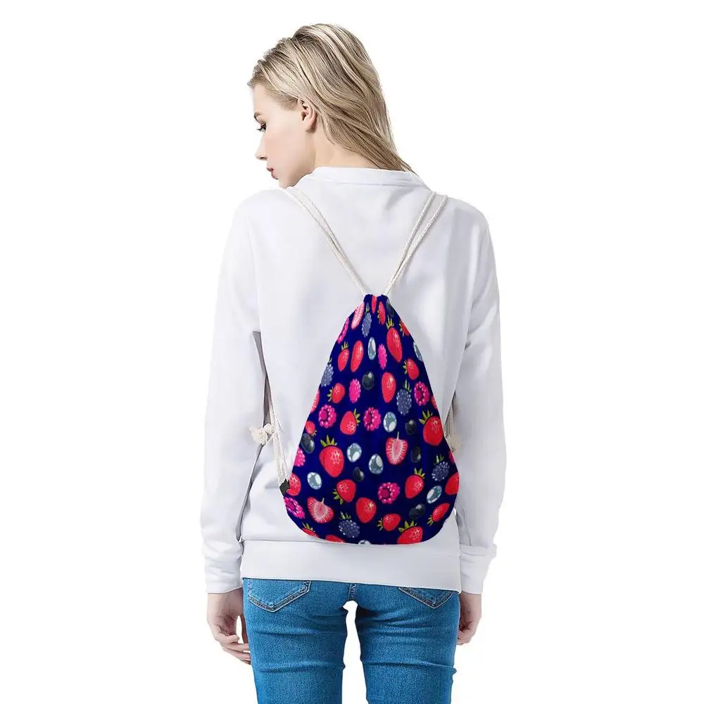 

Nopersonality Strawberry Print Women String Drawstring Bag Female Beach Travel Storage Bag Cinch Sack Girls School Backpack