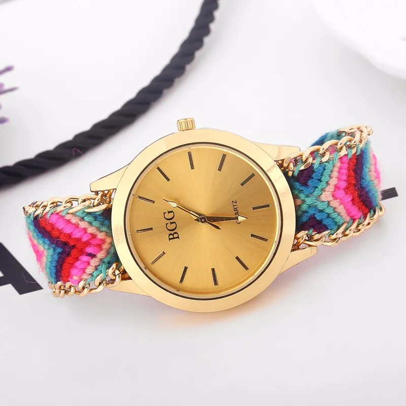 2017 Топ Элитный бренд BGG плетеный браслет ручной работы часы Творческий Ткань