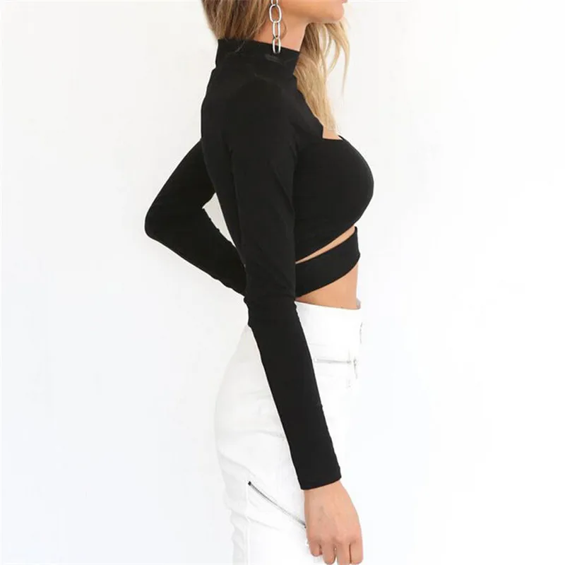 New Women Sexy Special Black Crop Tops Fashion 2018 Ladies Long Sleeve Hollow Out Club Party Sweaters Autumn Winter Pullover Top | Женская